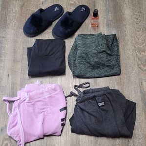 Ladies size small Victoria's Secret PINK pants, M slippers & Spray lot